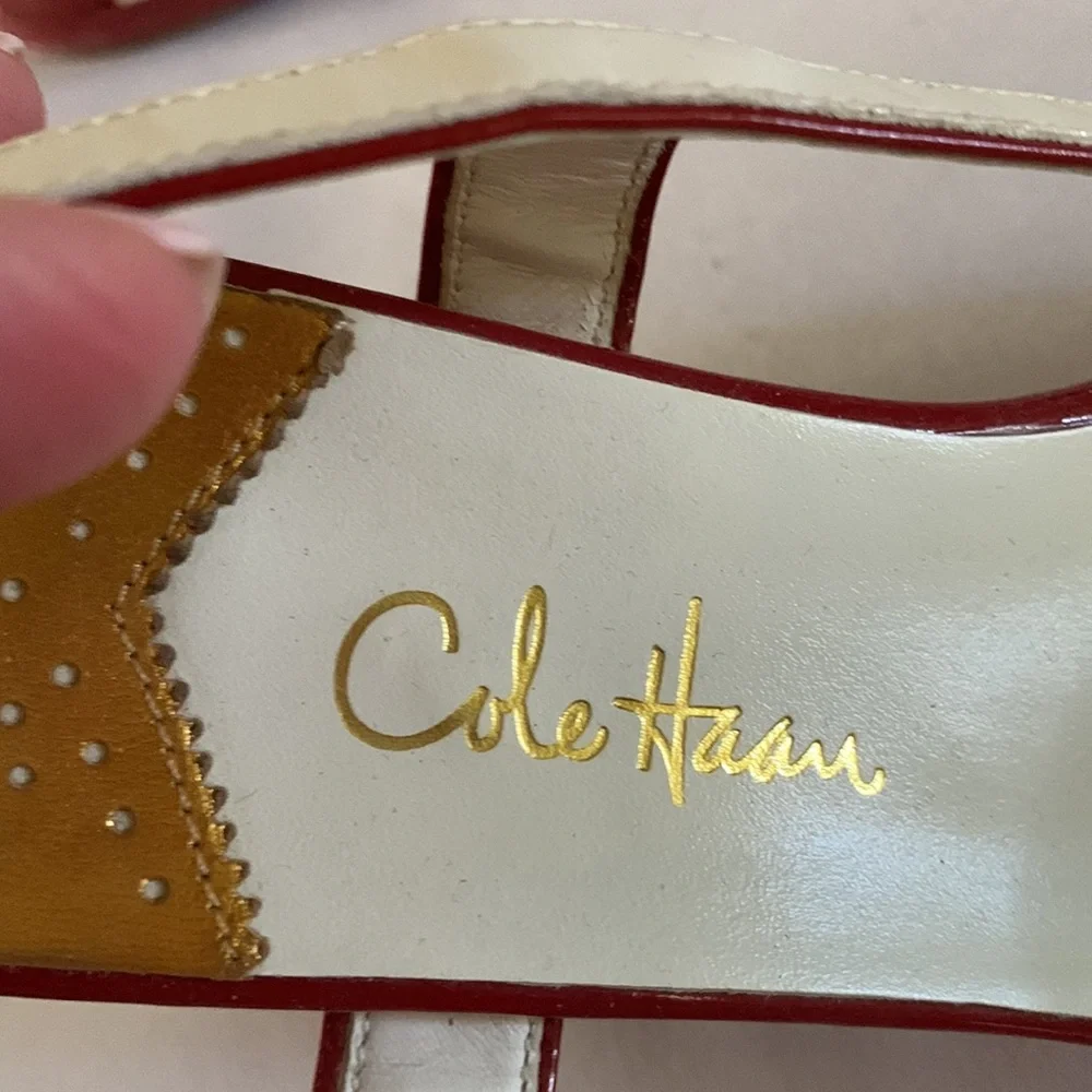 Cole Haan red and white sling back wedge shoe Sz 7